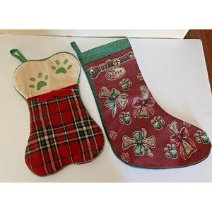 Dog #2 Bone Shaped & Arfff Christmas Stocking Stuffing Paw Prints Sock on Plaid